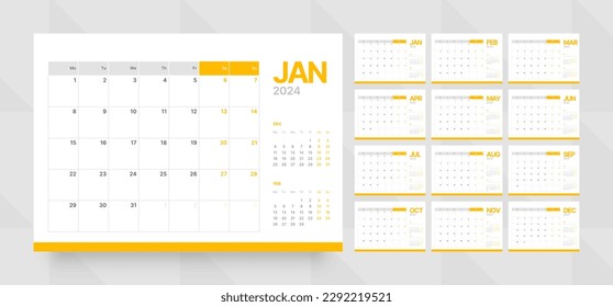 Monthly calendar template for 2024 year. Wall calendar grid in a minimalist style. Week Starts on Monday. Planner for 2024 year.