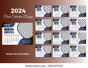 Monthly calendar template for 2024 year. Week Starts on Sunday. Desk calendar in a minimalist style.