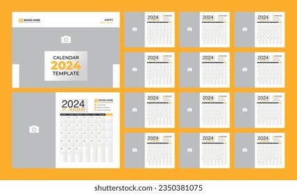 Monthly calendar template for 2024 year. Set Desk Calendar template design.