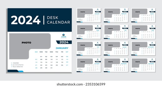 Monthly calendar template for 2024 year. Wall calendar in a minimalist style.
Calendar 2024 week start Sunday corporate design planner template.