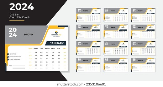 Monthly calendar template for 2024 year. Wall calendar in a minimalist style.
Calendar 2024 week start Sunday corporate design planner template.