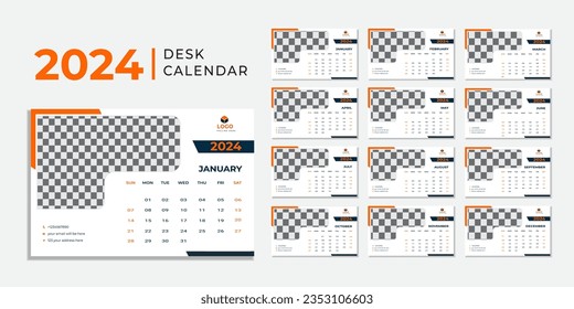 Monthly calendar template for 2024 year. Wall calendar in a minimalist style.
Calendar 2024 week start Sunday corporate design planner template.