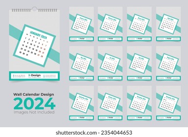Monthly calendar template for 2024 year, 12 Pages Wall calendar 2024, New year wall calendar