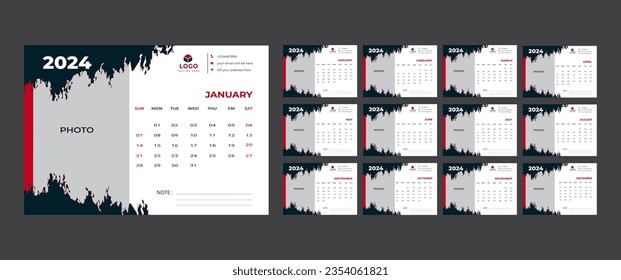 

Monthly calendar template for 2024 year,
Calendar 2024 week start Sunday corporate design planner template.