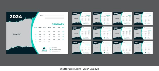 

Monthly calendar template for 2024 year,
Calendar 2024 week start Sunday corporate design planner template.