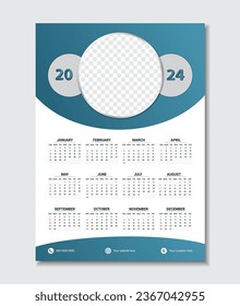 Monthly calendar template for 2024 year. Week Starts on Sunday. Wall calendar template design.