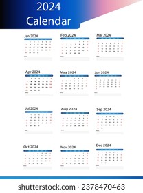 Monthly calendar template for 2024 year