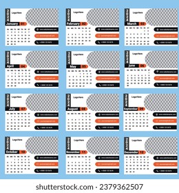 Monthly calendar template for 2024 year, Wall calendar in a minimalist style