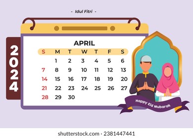 Monthly calendar template for 2024 year. Calendar concept. Colored flat vector illustration isolated.
