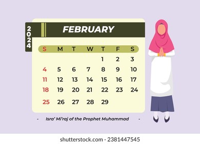 Monthly calendar template for 2024 year. Calendar concept. Colored flat vector illustration isolated.