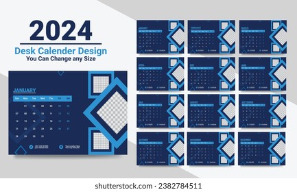Monthly calendar template for 2024 year, 12 months, minimalist style
