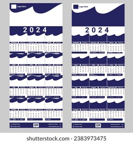 Monthly calendar template for 2024 year. Week Starts on Monday. Wall calendar.