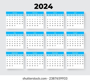 Monthly calendar template for 2024 year