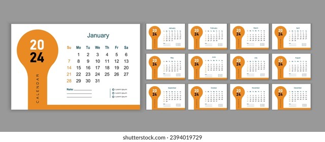 Monthly calendar template for the 2024 year. Week Starts on Sunday. Planner for the 2024 year. Wall calendar in a minimalist style. Wall Calendar 2024 Template