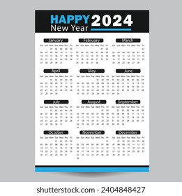 Monthly calendar template for 2024 year. Wall calendar in a minimalist style. Wall Calendar design 2024