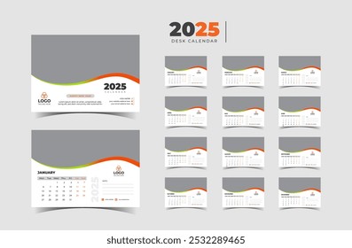 Modelo de calendário mensal para 2025 ano. Calendário de mesa em um estilo minimalista.
Calendário 2025 semana começar domingo modelo de planejador de design corporativo.