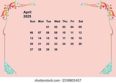 Monthly calendar template for 2025 year. Wall or desk calendar in a minimalist style