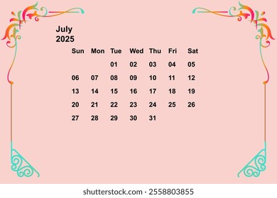 Monthly calendar template for 2025 year. Wall or desk calendar in a minimalist style.
