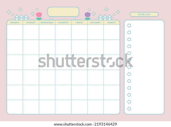Monthly Calendar Template Colorful Cute Style Stock Vector (Royalty