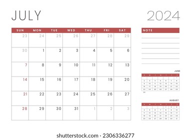 Monthly Calendar Template of december 2024. Vector layout of a wall or desk simple calendar with week start sunday