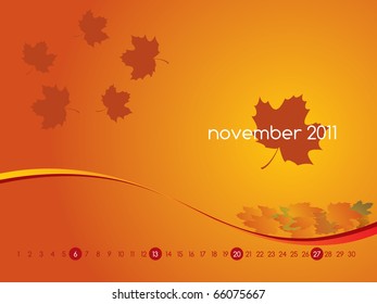 Monthly calendar wallpaper for 2011 - November in editable vector format