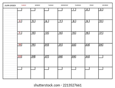 Monthly Carlendar June 2023 Planner Stock Vector (Royalty Free ...