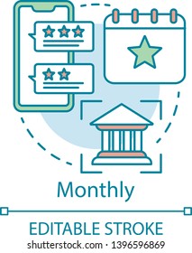 Monthly concept icon. AR tool subscription tariff idea thin line illustration. Service charge. Augmented reality equipment. Regular fee. AR mobile app. Vector isolated outline drawing. Editable stroke