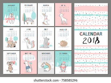 Colorful Cute Monthly Calendar 2017 Whaletreemonkeycake Stock Vector ...