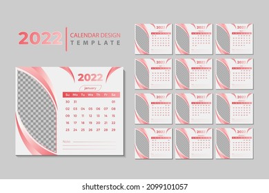 Monthly desk calendar template for 2022 year. Week Starts on Sunday Calendar planner template. unique design 
