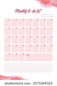 Monthly to do list schedule template vector illustration.