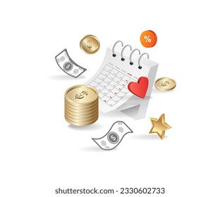 Monthly financial calendar and system concept isometric illustration