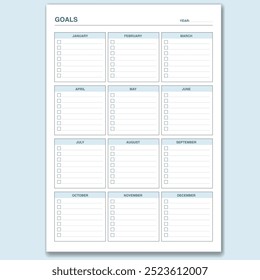 Monthly goals planner printable template