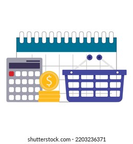 Monthly Grocery Budget, Calculation Expenses To Buy Food. Vector Illustration. Family Bunget, Supermarket Payment, Home List, Shop Ad, Wallet Banner, Check List, Managment Style, Shopping Finance