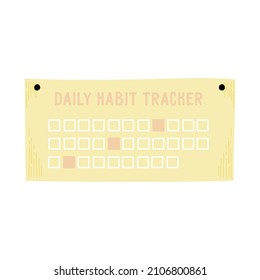 Monthly habit tracker. Habit formation. Achievements of goals. Template for a diary. Mark completed. Resource status and self-improvement. Vector illustration, hand drawn