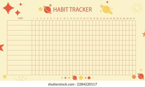 Monthly habit tracker planet style.