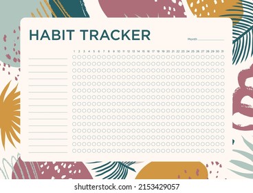 Monthly Habits Tracker printable template. Cute notebook page A4. Business organizer schedule page for for effective planning. Paper sheet. Vector planner