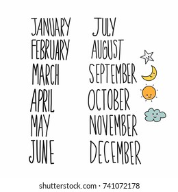 Monthly handwriting set vector illustration doodle style