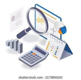 Monthly income search calculation in isometric illustrtion