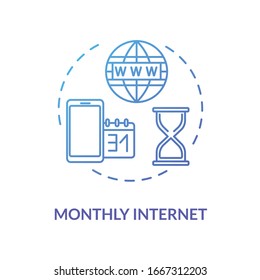 Monthly internet blue concept icon. Prepaid service. Internet tariff plan. Mobile connection. Global 3g coverage. Roaming idea thin line illustration. Vector isolated outline RGB color drawing