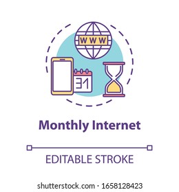 Monthly internet concept icon. Internet tariff plan. Mobile connection. Global 3g coverage. Roaming idea thin line illustration. Vector isolated outline RGB color drawing. Editable stroke