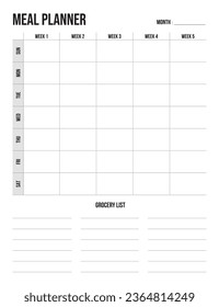 Monthly Meal Planner and grocery list