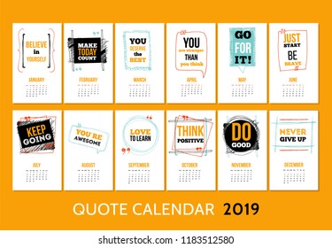 Monthly Modern calendar template design with motivational quote typography design. Banner with speech bubbles in hand drawn style