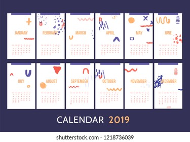 Monthly Modern calendar template design with motivational quote typography design. Banner with bold hand drawn lines in hand drawn style