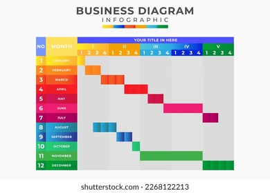 Monthly modern Timeline Gantt chart with table, presentation vector infographic. Infographic template for business.