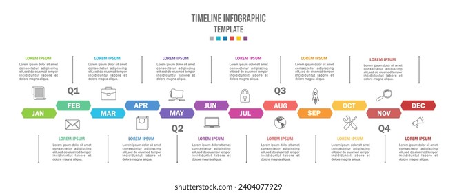 Monthly modern Timeline Gantt chart with quarters in yellow tone, presentation vector infographic. Infographic template for business.