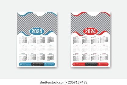 Monthly Modern well calendar design 2024, One page 2025, 2026 yearly Premium calendar for hanging on the wall, KDP calendar design 