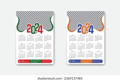 Monthly Modern well calendar design 2024, One page 2025, 2026 yearly Premium calendar for hanging on the wall, KDP calendar design 