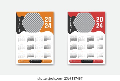 Monthly Modern well calendar design 2024, One page 2025, 2026 yearly Premium calendar for hanging on the wall, KDP calendar design 