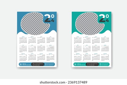 Monthly Modern well calendar design 2024, One page 2025, 2026 yearly Premium calendar for hanging on the wall, KDP calendar design 