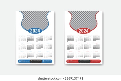 Monthly Modern well calendar design 2024, One page 2025, 2026 yearly Premium calendar for hanging on the wall, KDP calendar design 